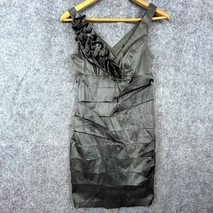 City Triangle Midi Dress Womens 5 Gray Neutral Chic Ruffle Bandage Party HOCO